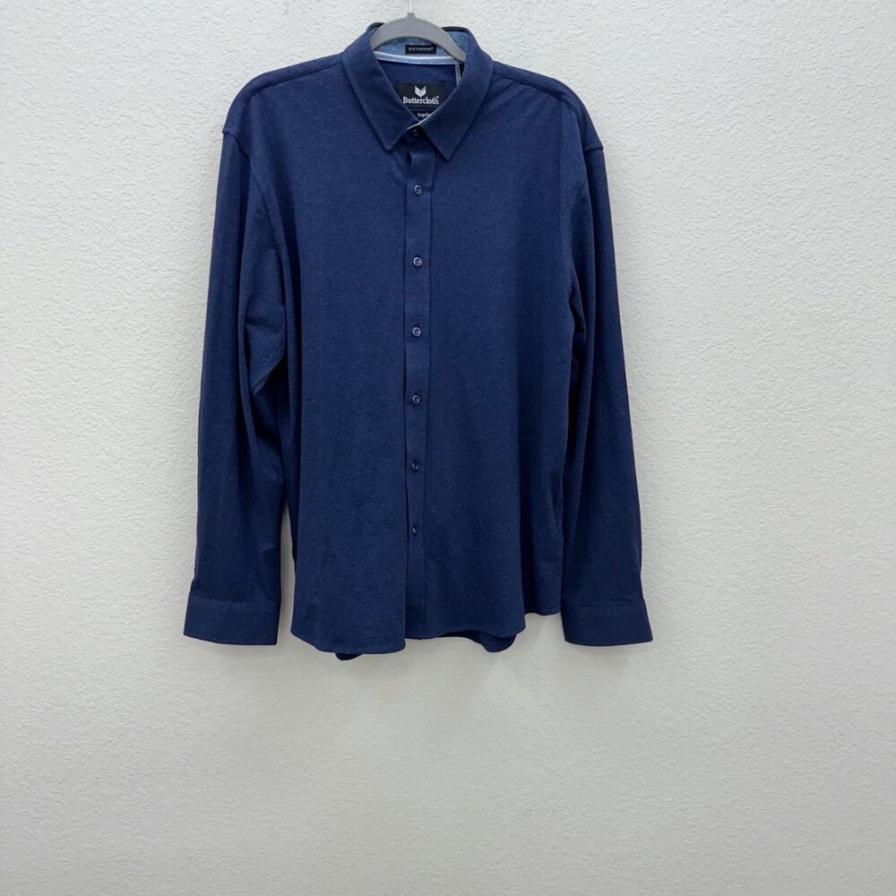 Buttercloth Icy Cotton Blue Long Sleeve Comfort Stretch Button Up Shirt Mens XL